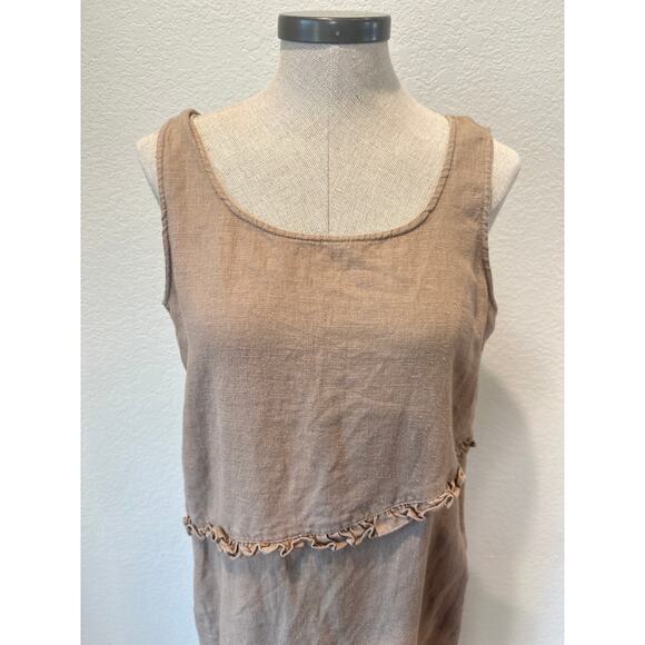 Lagenlook Linen Dress Womens M Petite Tan Artsy Coastal Art to Wear Minimalist - Picture 2 of 7